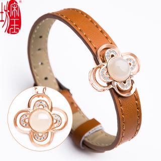 宋玉坊手链吊坠两用 和田玉镶嵌925银四叶草 附证书 附带链子皮带
