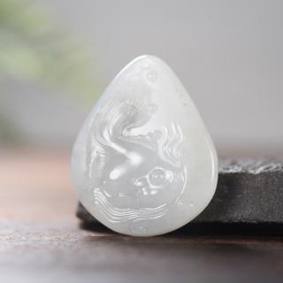 疆友 孤品 和田玉青花籽料鱼吊坠 玉石礼物 年年有余挂件 10克