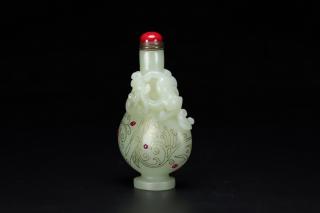 珍品旧藏回流 和田玉螭龙 镶嵌鼻烟壶 玉质刚性细腻油润 包浆淳厚 刀