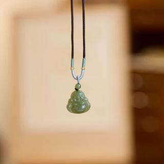 新中式仿和��玉弥勒佛项链女大肚笑佛吊坠玉佩湖水绿