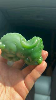 收藏款和田玉碧玉貔貅大手把件,高品质重器,刚刚打磨回来,俄碧