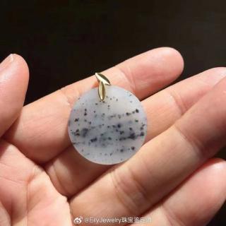 精品,和田玉青花点墨圆牌吊坠
