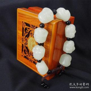 新疆和田玉羊脂白玉佛头手链籽料原石笑佛手串手工雕刻手饰男女款